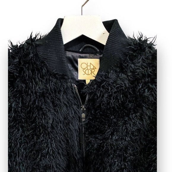 Chaser Faux Lamby Black Vegan Fur Bomber Jacket L NWT - Picture 6 of 16